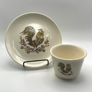 Vintage‎ Rooster Custer Cup and Plate Oven Serve USA